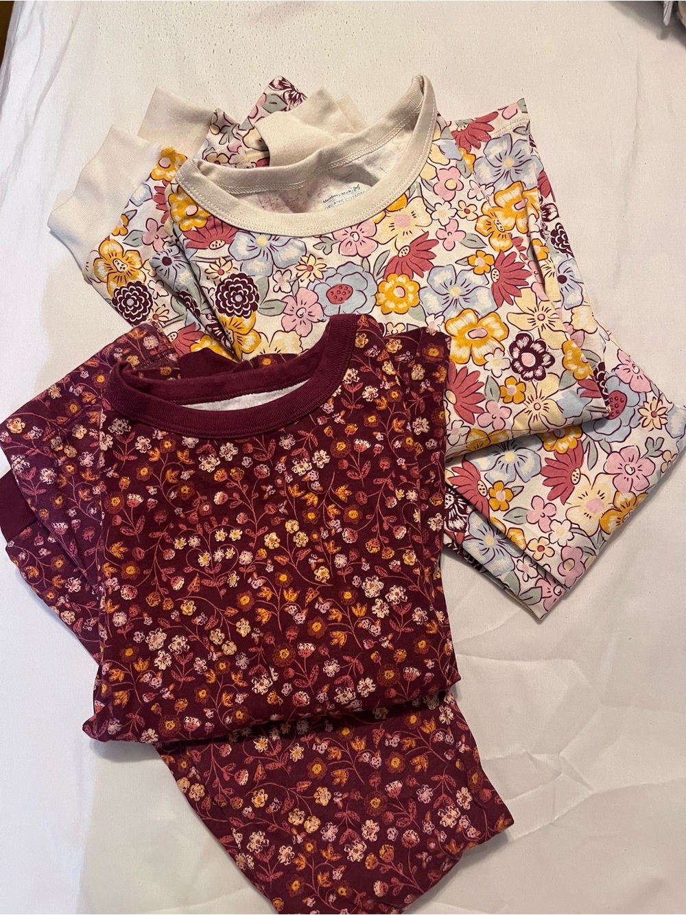 BUNDLE Kids Floral Long Sleeve Pajama Set - Burgundy & Cream